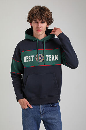 Kapüşonlu Lacivert Slim Fit Hoodie 23FWM64056