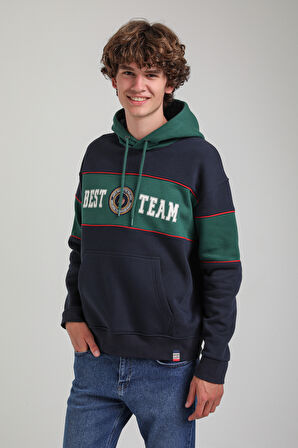 Kapüşonlu Lacivert Slim Fit Hoodie 23FWM64056