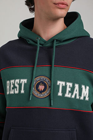 Kapüşonlu Lacivert Slim Fit Hoodie 23FWM64056