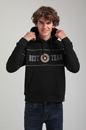 Kapüşonlu Siyah Slim Fit Hoodie 23FWM64056