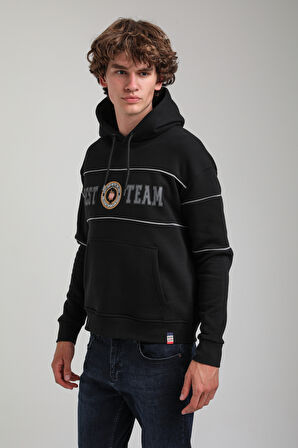 Kapüşonlu Siyah Slim Fit Hoodie 23FWM64056