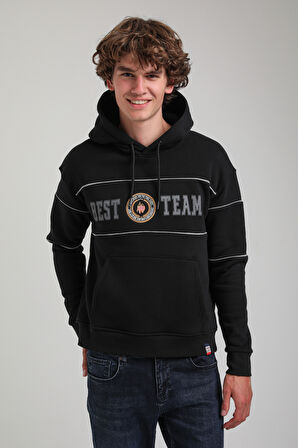 Kapüşonlu Siyah Slim Fit Hoodie 23FWM64056