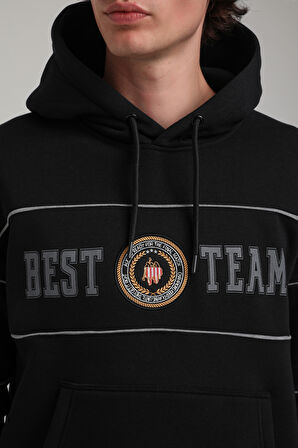 Kapüşonlu Siyah Slim Fit Hoodie 23FWM64056