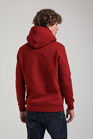 Kapüşonlu Bordo Slim Fit Hoodie 23FWM64069