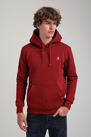 Kapüşonlu Bordo Slim Fit Hoodie 23FWM64069