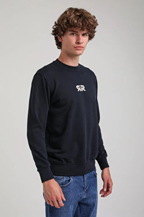 Bisiklet Yaka Lacivert Regular Custom Sweatshirt 23FWM60143