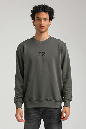 Bisiklet Yaka Haki Regular Custom Sweatshirt 23FWM60143