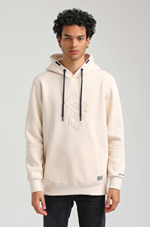 Kapüşonlu Ekru Slim Fit Hoodie 23FWM64041