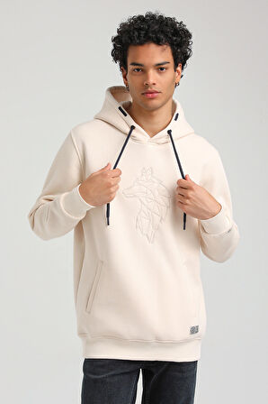 Kapüşonlu Ekru Slim Fit Hoodie 23FWM64041