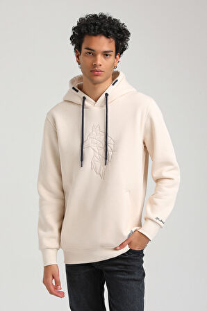 Kapüşonlu Ekru Slim Fit Hoodie 23FWM64041