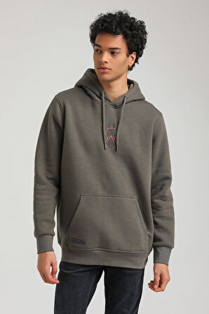 Kapüşonlu Haki Slim Fit Hoodie 23FWM64046
