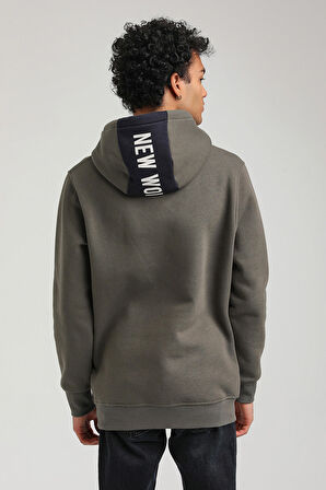Kapüşonlu Haki Slim Fit Hoodie 23FWM64046