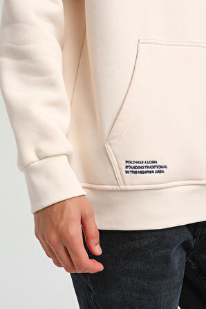 Kapüşonlu Ekru Slim Fit Hoodie 23FWM64046