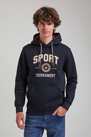Kapüşonlu Lacivert Slim Fit Hoodie 23FWM64052