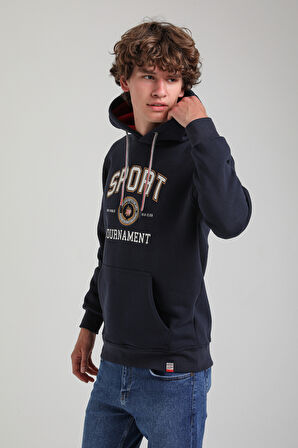 Kapüşonlu Lacivert Slim Fit Hoodie 23FWM64052