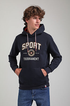 Kapüşonlu Lacivert Slim Fit Hoodie 23FWM64052