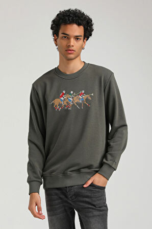 Bisiklet Yaka Haki Regular Custom Sweatshirt 23FWM60144