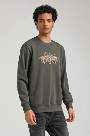 Bisiklet Yaka Haki Regular Custom Sweatshirt 23FWM60144