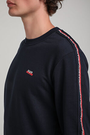 Bisiklet Yaka Lacivert Slim Fit Sweatshirt 23FWM60145