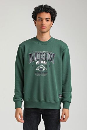 Bisiklet Yaka Yeşil Slim Fit Sweatshirt 23FWM60146