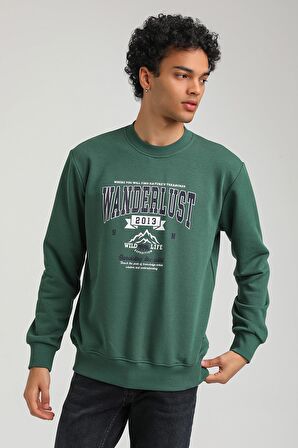 Bisiklet Yaka Yeşil Slim Fit Sweatshirt 23FWM60146