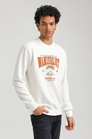 Bisiklet Yaka Ekru Slim Fit Sweatshirt 23FWM60146