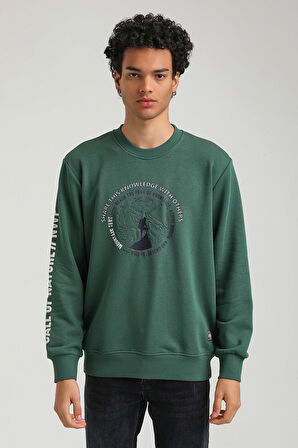 Bisiklet Yaka Yeşil Slim Fit Sweatshirt 23FWM60147