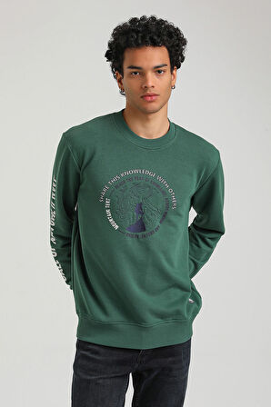 Bisiklet Yaka Yeşil Slim Fit Sweatshirt 23FWM60147
