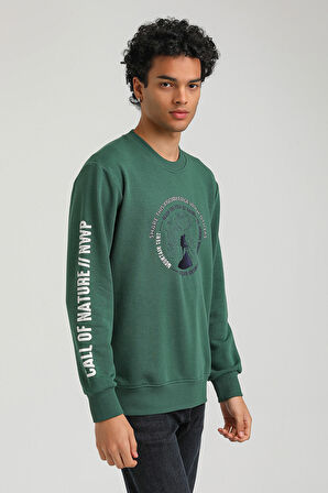 Bisiklet Yaka Yeşil Slim Fit Sweatshirt 23FWM60147