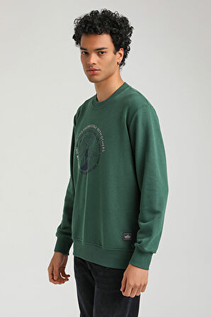Bisiklet Yaka Yeşil Slim Fit Sweatshirt 23FWM60147