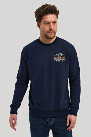 Bisiklet Yaka Lacivert Slim Fit Sweatshirt 23FWM60148