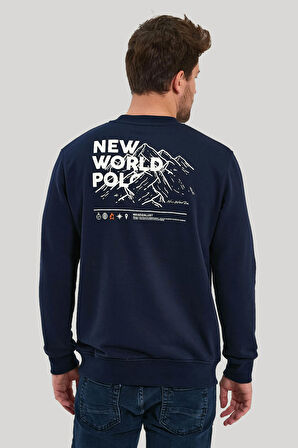 Bisiklet Yaka Lacivert Slim Fit Sweatshirt 23FWM60148