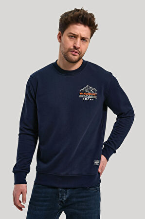 Bisiklet Yaka Lacivert Slim Fit Sweatshirt 23FWM60148