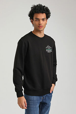 Bisiklet Yaka Siyah Slim Fit Sweatshirt 23FWM60148
