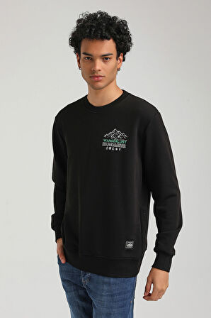 Bisiklet Yaka Siyah Slim Fit Sweatshirt 23FWM60148