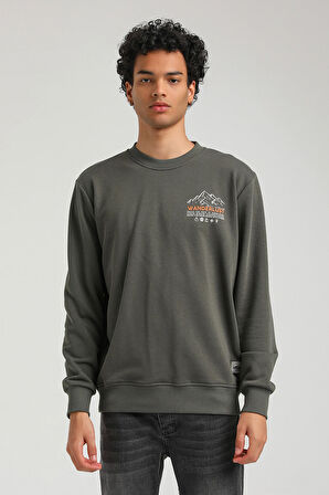 Bisiklet Yaka Haki Slim Fit Sweatshirt 23FWM60148