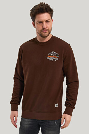 Bisiklet Yaka Kahverengi Slim Fit Sweatshirt 23FWM60148