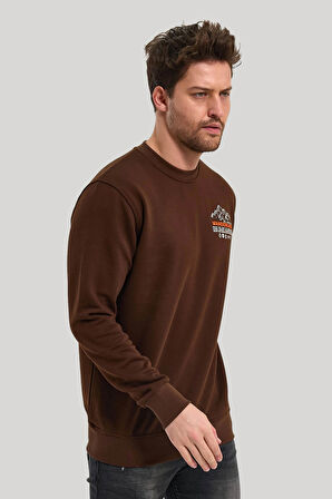 Bisiklet Yaka Kahverengi Slim Fit Sweatshirt 23FWM60148