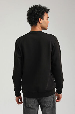 Bisiklet Yaka Siyah Slim Fit Sweatshirt 23FWM60150