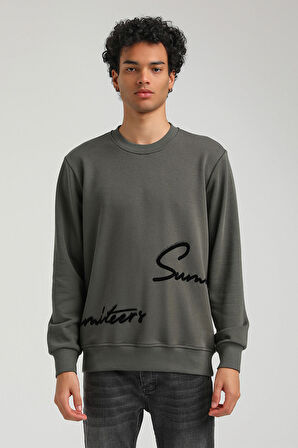 Bisiklet Yaka Haki Slim Fit Sweatshirt 23FWM60150