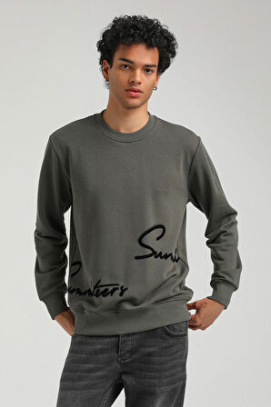 Bisiklet Yaka Haki Slim Fit Sweatshirt 23FWM60150