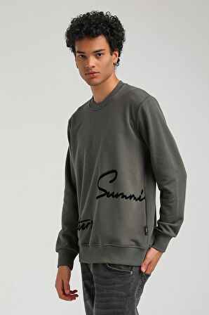 Bisiklet Yaka Haki Slim Fit Sweatshirt 23FWM60150