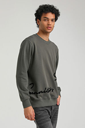 Bisiklet Yaka Haki Slim Fit Sweatshirt 23FWM60150