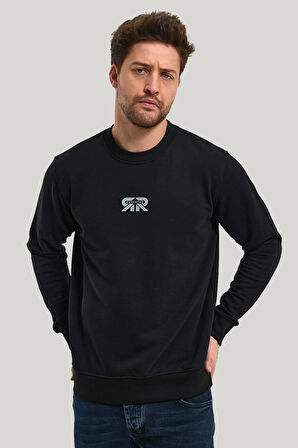 Bisiklet Yaka Siyah Regular Custom Sweatshirt 23FWM60143