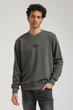 Bisiklet Yaka Haki Regular Custom Sweatshirt 23FWM60143