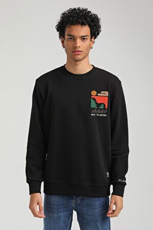Bisiklet Yaka Siyah Slim Fit Sweatshirt 23FWM60151