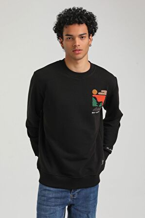 Bisiklet Yaka Siyah Slim Fit Sweatshirt 23FWM60151