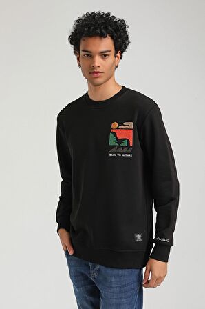 Bisiklet Yaka Siyah Slim Fit Sweatshirt 23FWM60151