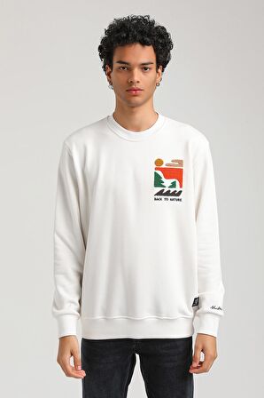 Bisiklet Yaka Ekru Slim Fit Sweatshirt 23FWM60151