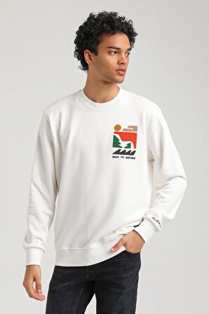 Bisiklet Yaka Ekru Slim Fit Sweatshirt 23FWM60151